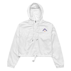 Researcher - Advocate Arrow Embroidered Women’s White Cropped Windbreaker